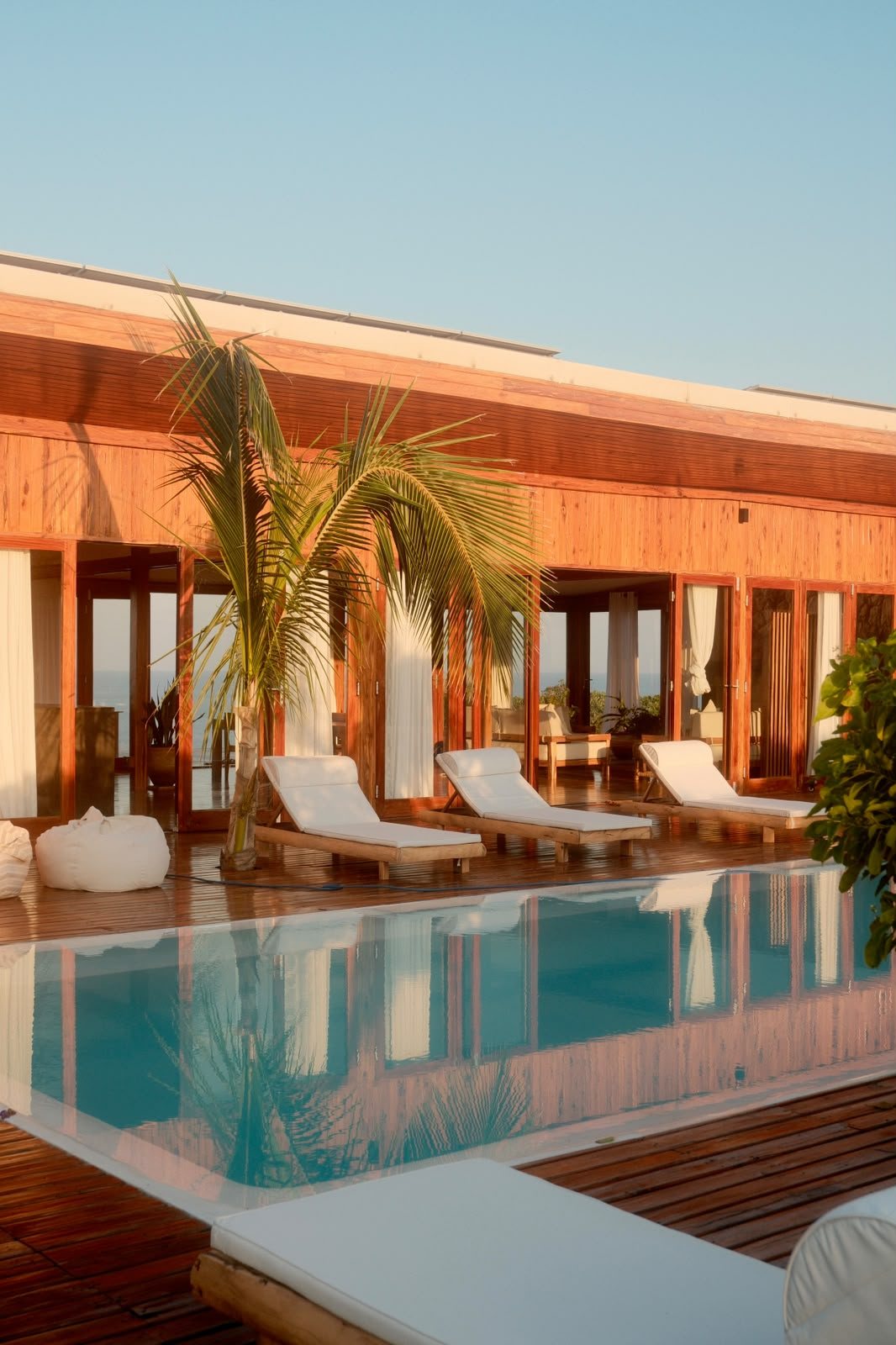 The pool of the visitors' house in the afternoon